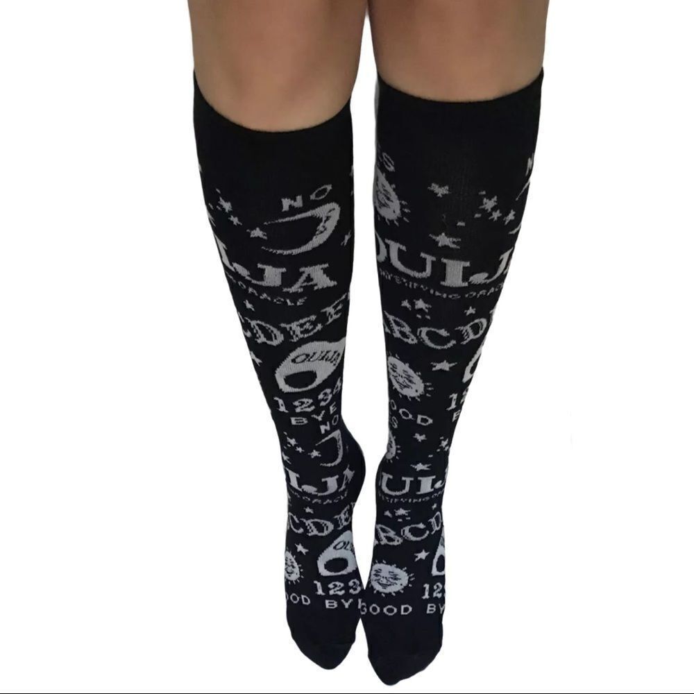 Black Graphic Ouija Board Lightweight Knit Tall Socks NEW